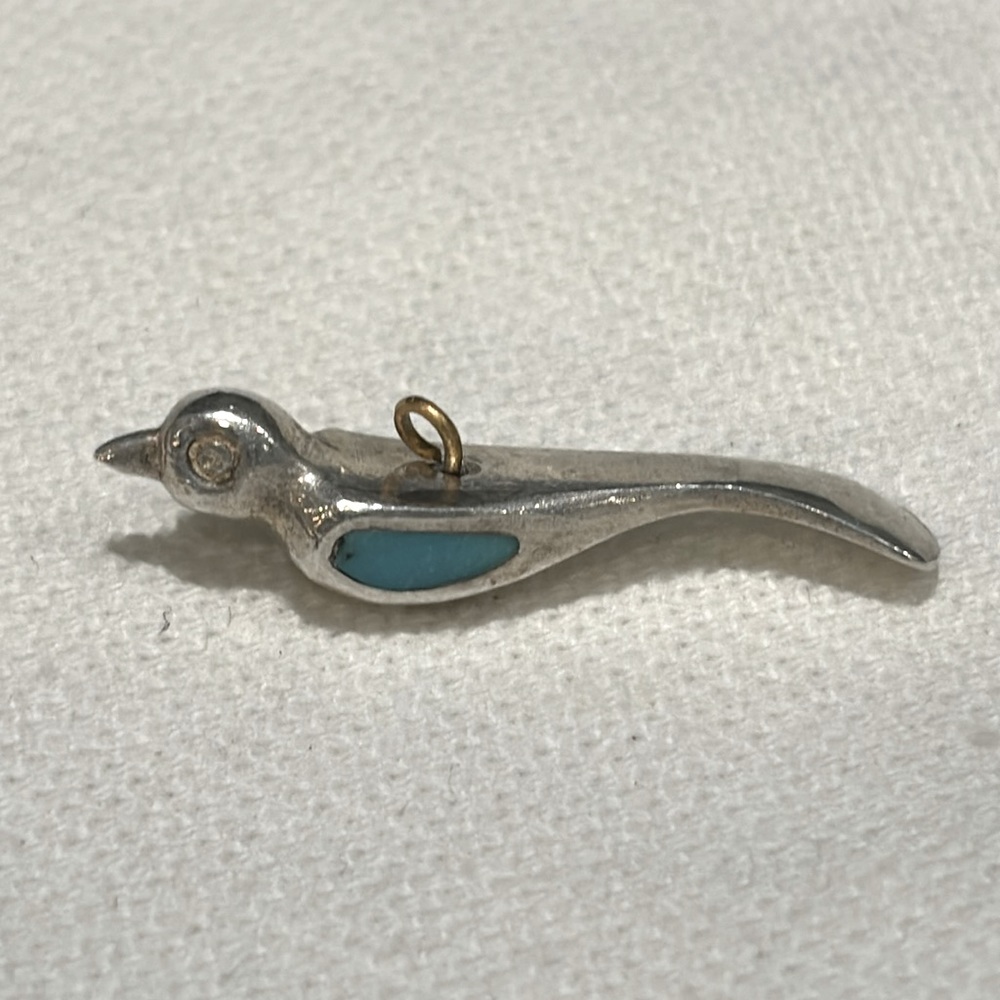 🐦‍⬛🩵 Sterling Silver Bird Charm with Turquoise Wings